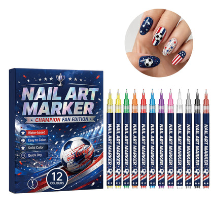 ⚽Soccer Fan Nail Art Set – 🌈12 Colors DIY Nail Design Pens for World Cup