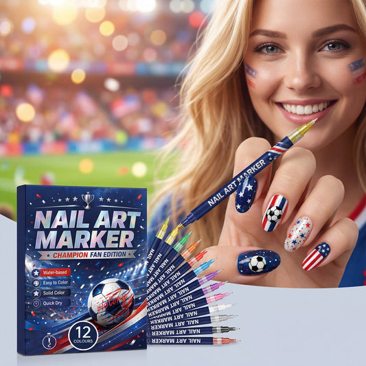 ⚽Soccer Fan Nail Art Set – 🌈12 Colors DIY Nail Design Pens for World Cup